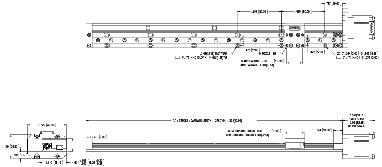 Motorized EGS04 with Size 11 Hybrid Stepper Motor Dimensional Drawings