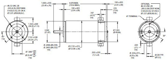 Drawing for Brush Commutated DC Servo Motor Data Sheet, Part Number DC054B-4